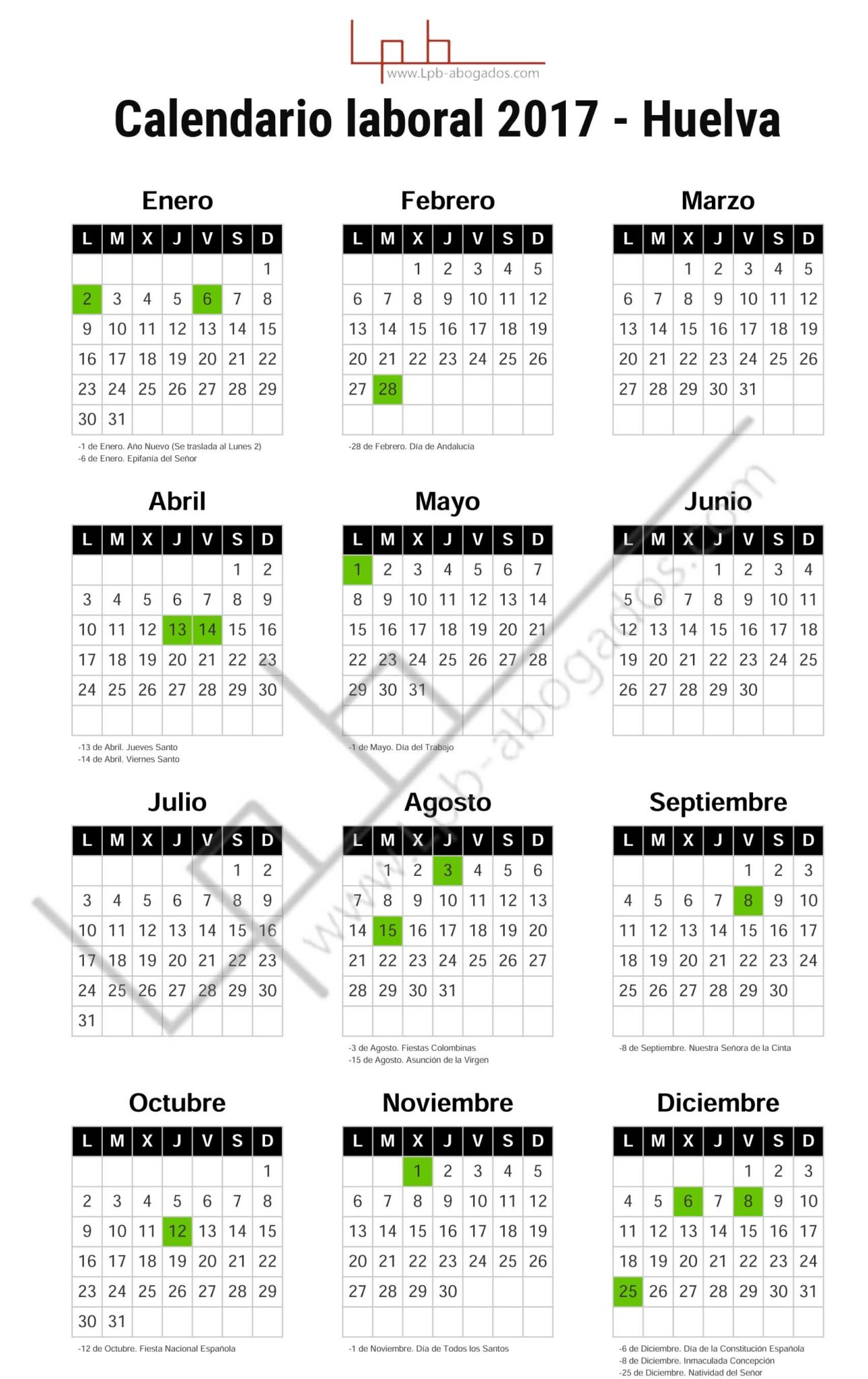 Calendario Laboral Huelva 2017